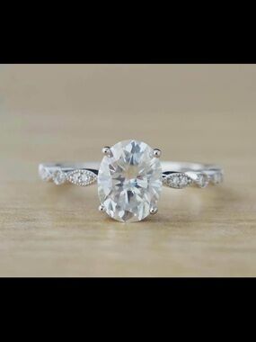 Moissanite Oval Solitaire Engagement Ring. Silver